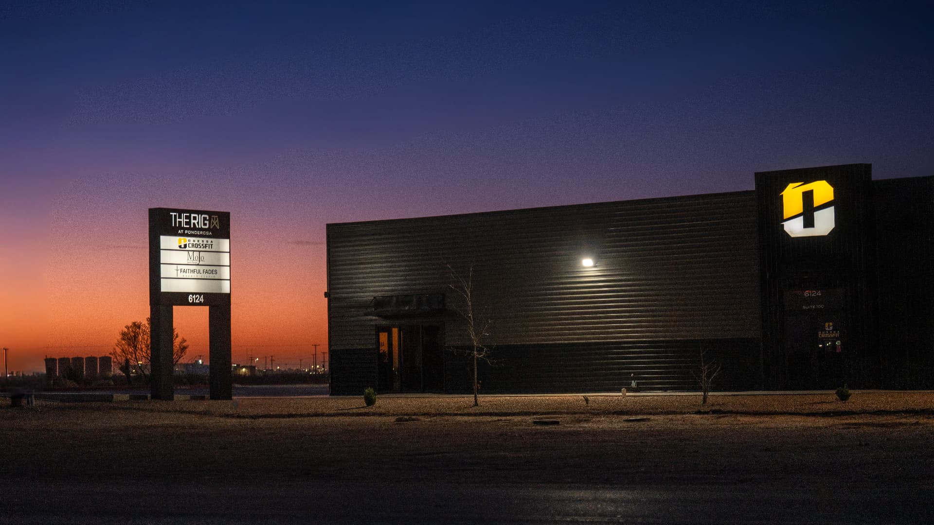 The Rig at Ponderosa — 6124 E. 56th Street, Odessa, Texas at dusk